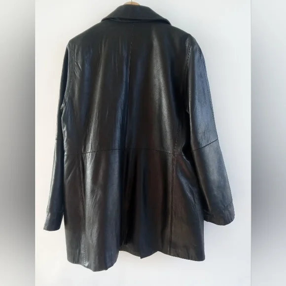 JLC New York Black Leather Jacket Women's Large L Full Zip Outerwear Sleek - Picture 2 of 6